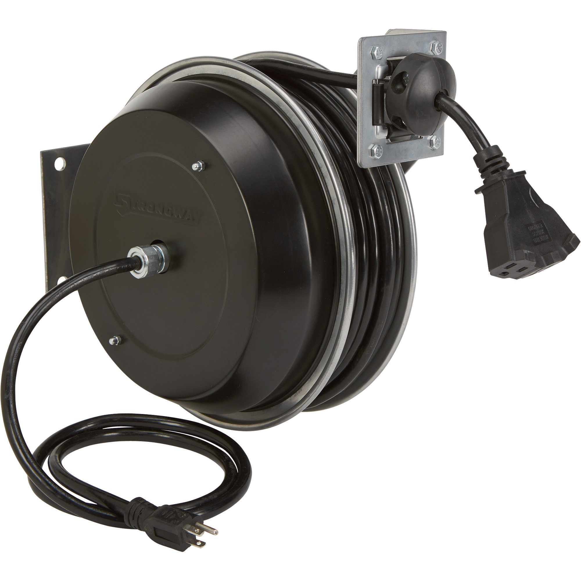 Strongway Heavy-Duty Retractable Extension Cord Reel — 75ft., 12/3, Triple Tap